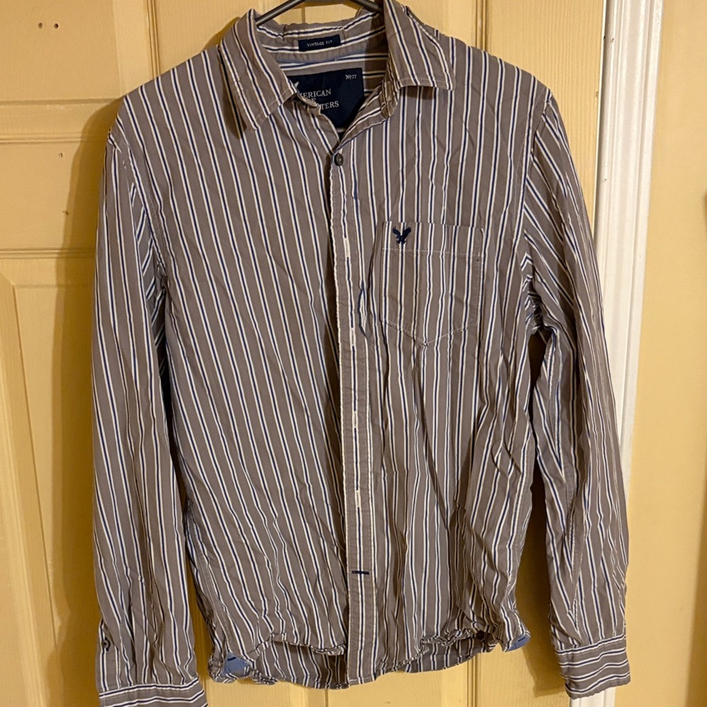 American Eagle Outfitters Brown Striped Dress Shirt